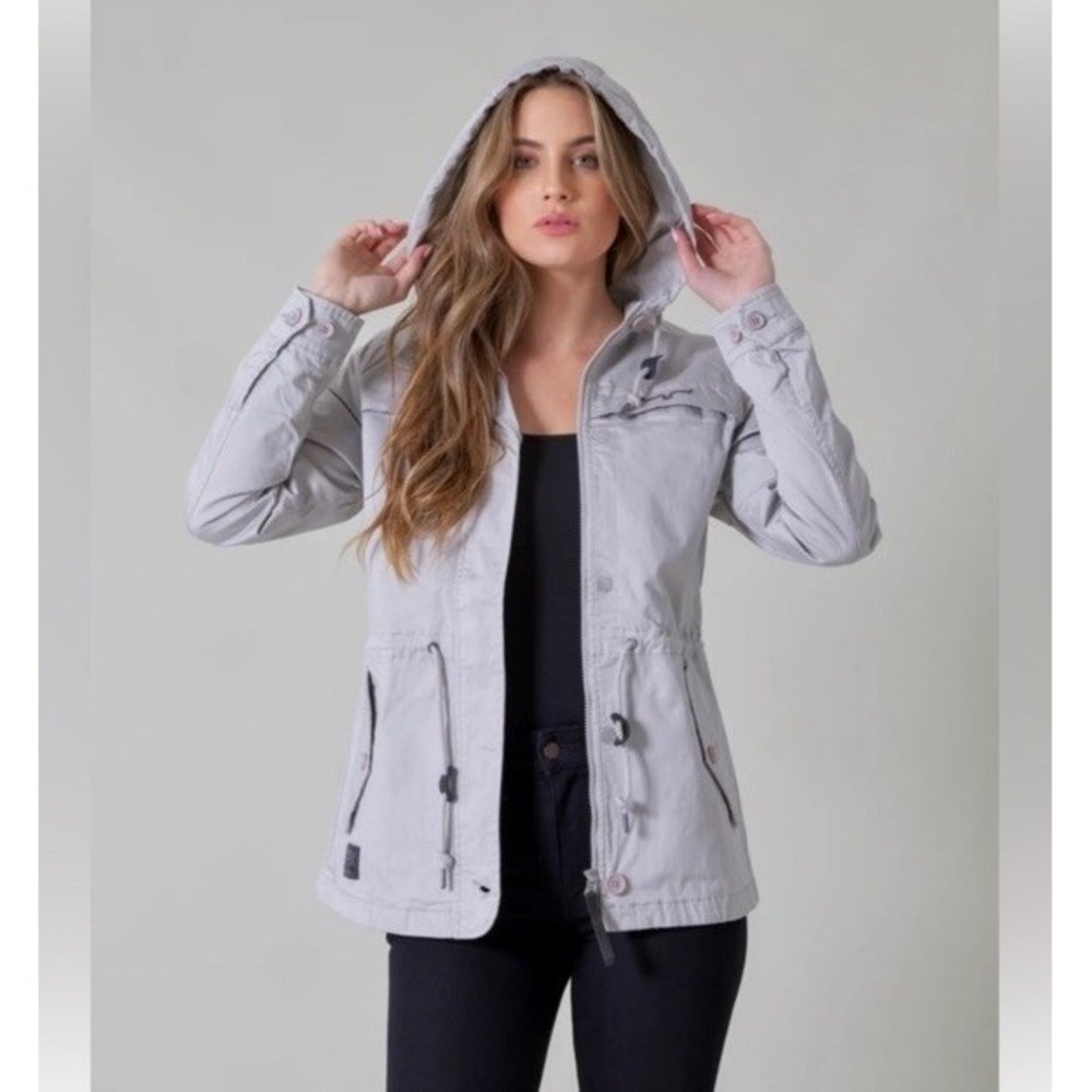 Kimes Ranch Gray Hooded Utility Jacket Western Cowgirl Small Anorak $120